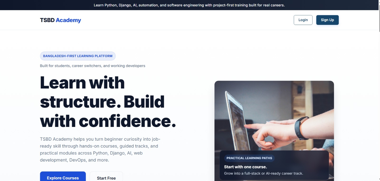 TSBD Academy Learning Management Web Environment